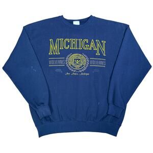 Vintage Michigan Wolverines Crewneck Sweatshirt Blue NCAA College Size XXL